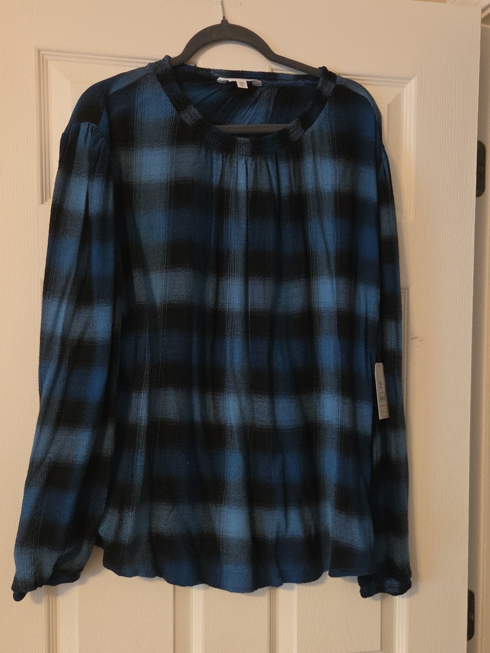 Teal and Black Plaid Long-Sleeve Women's Tunic Top